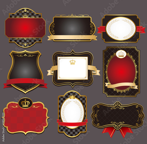 set of black gold-framed labels vector