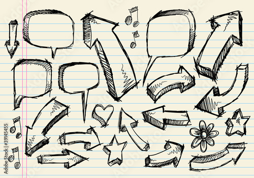 Doodle Sketch Speech Bubble Arrow Vector Illustration Set
