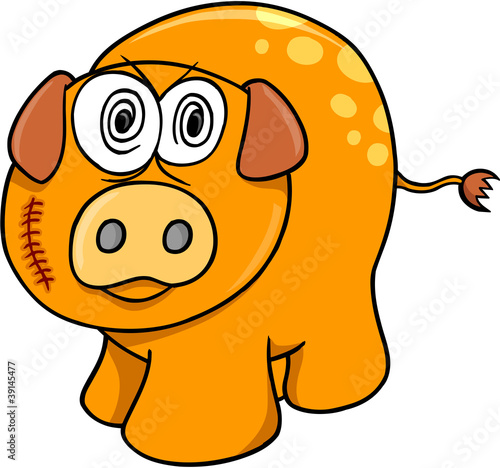 Crazy Farm Pig Vector Illustration Art