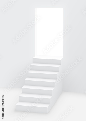 White staircase to open door