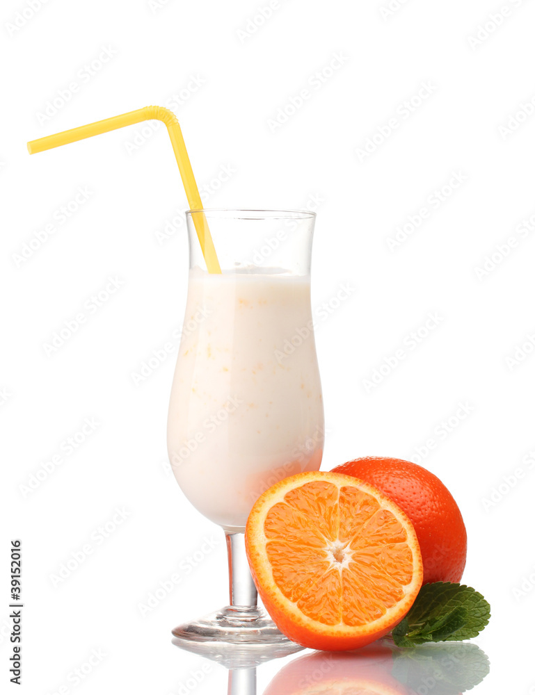 Bunch of bananas and milk cocktail isolated on white Bunch of bananas and milk cocktail isolated on white
