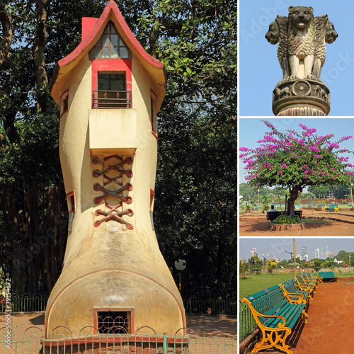 Bilde på lerret collage with images of Hanging Gardens in Mumbai