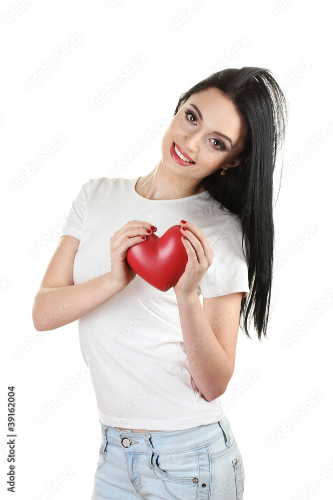 beautiful young girl holding red heart beautiful young girl holding red heart