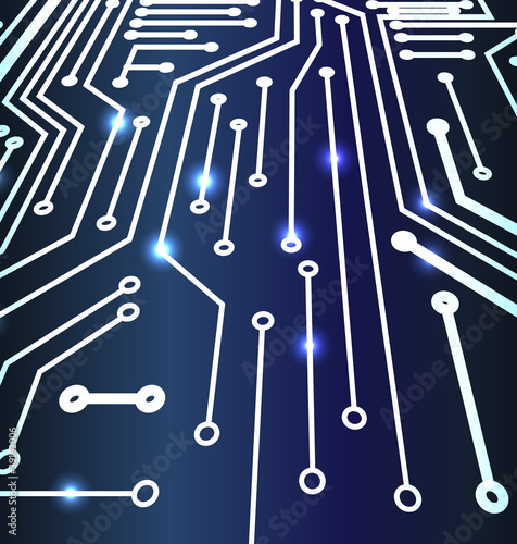Perspective background of blue computer board with impulses