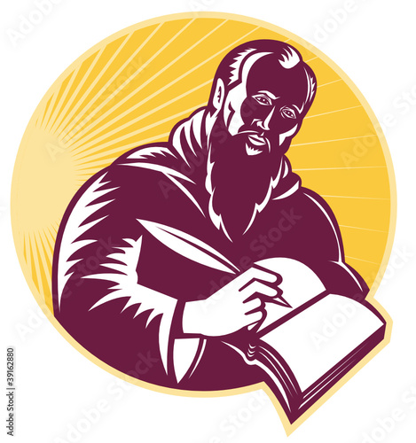 Saint Jerome Writing Scroll Retro Woodcut