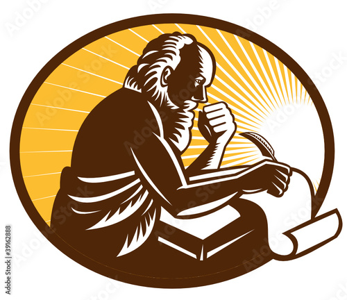 Saint Jerome Writing Scroll Retro Woodcut