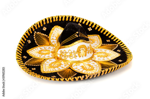 Black Decorated mariachi sombrero on white