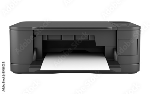 modern black office multifunction printer isolated on white