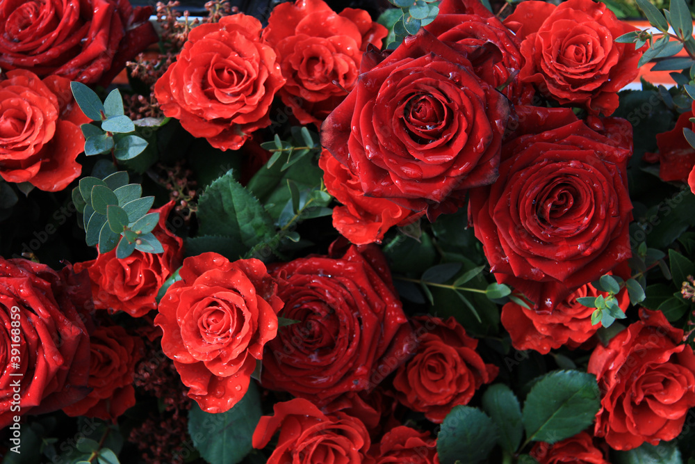 Red roses in a floral arrangement Red roses in a floral arrangement