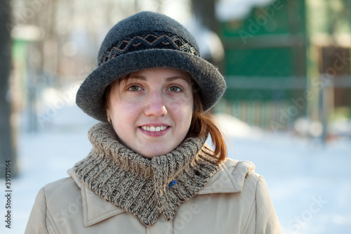 Outdoor winter portrait of woman