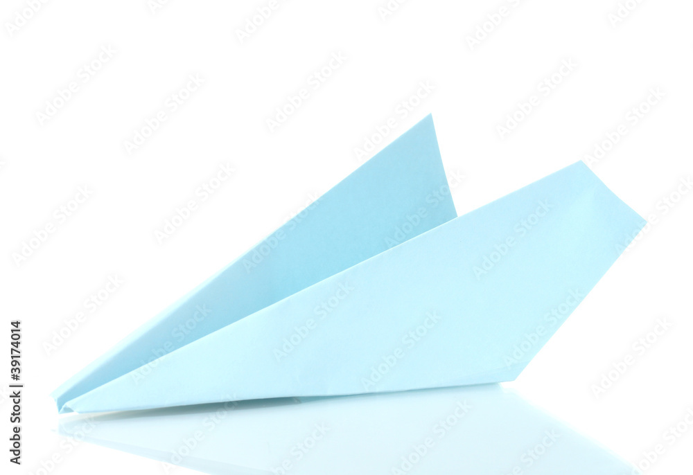 Origami airplane out of the blue paper isolated on white Origami airplane out of the blue paper isolated on white