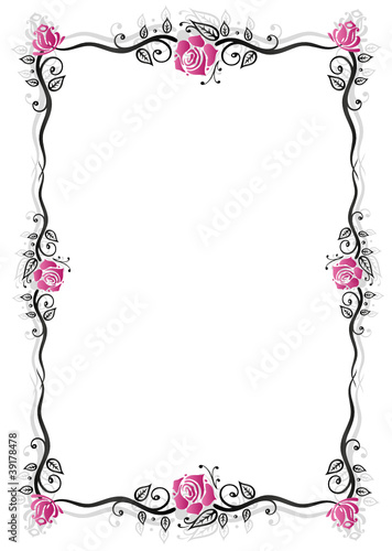 Rosen, Ranke, flora, Blumen, Rahmen, schwarz, pink