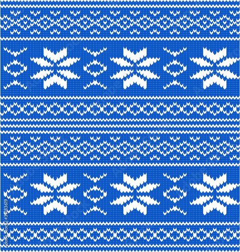 White and blue knitted seamless pattern