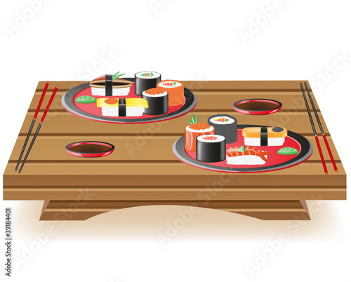 suchi served on wooden table vector illustration