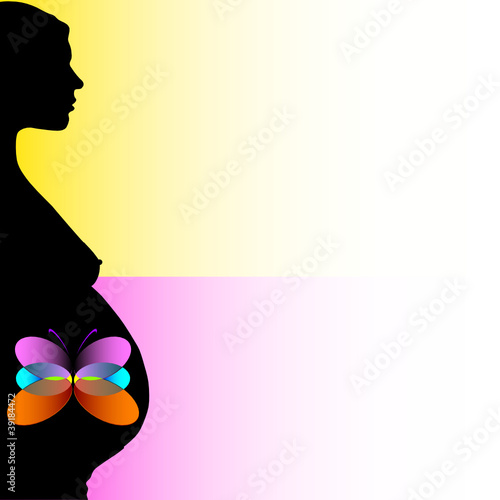 pregnant woman with butterfly on belly
