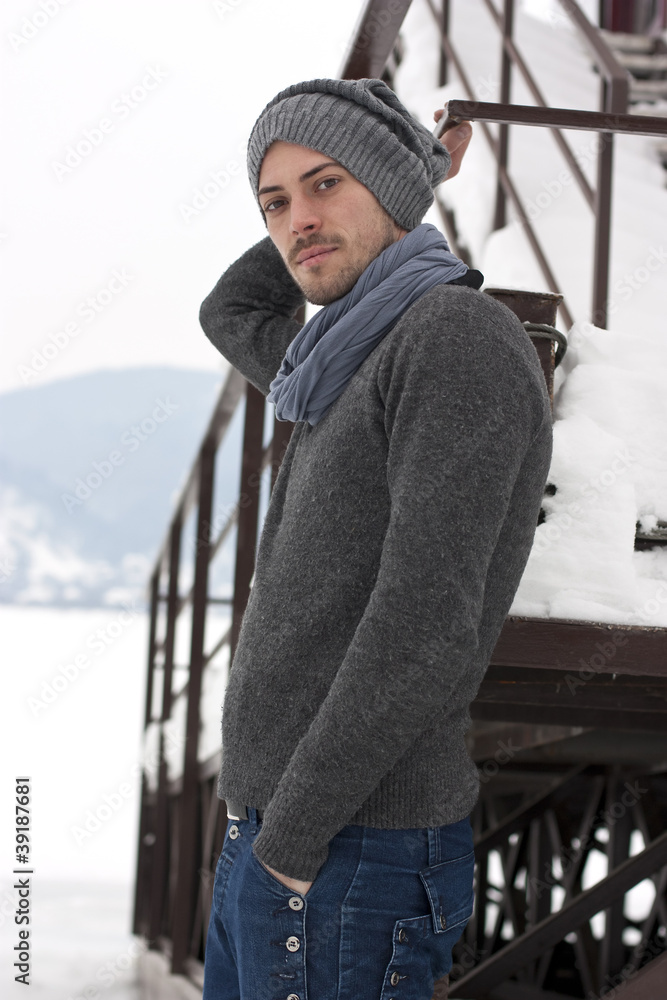 Young man in winter