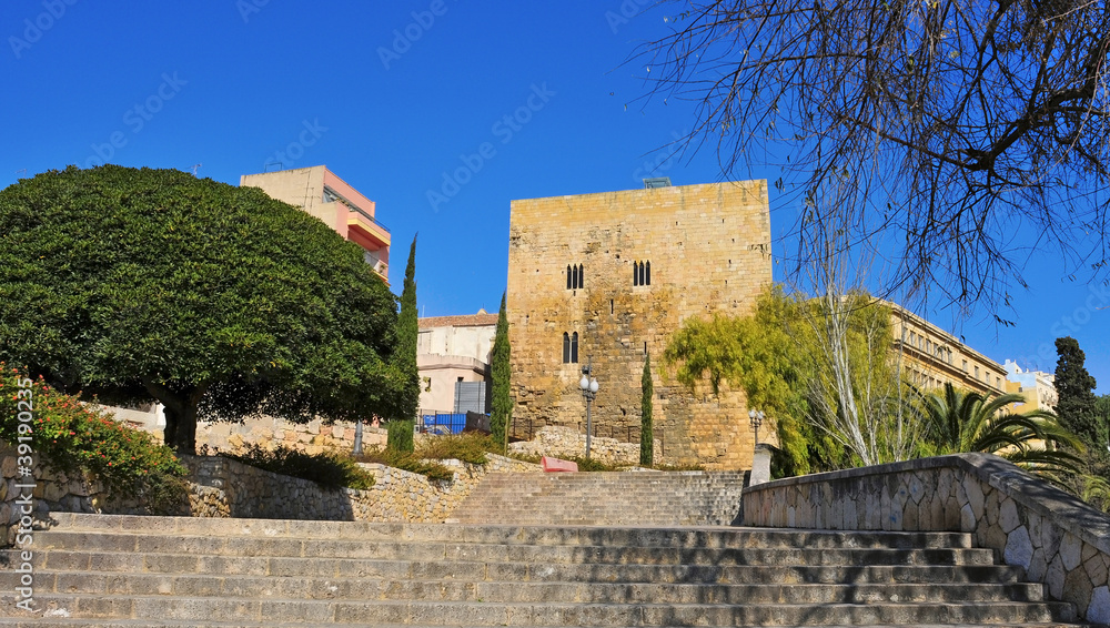 Passeig de Sant Antoni and Torre de Pilats, in Tarragona, Spain