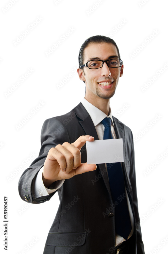 Businessman holding blank message Businessman holding blank message