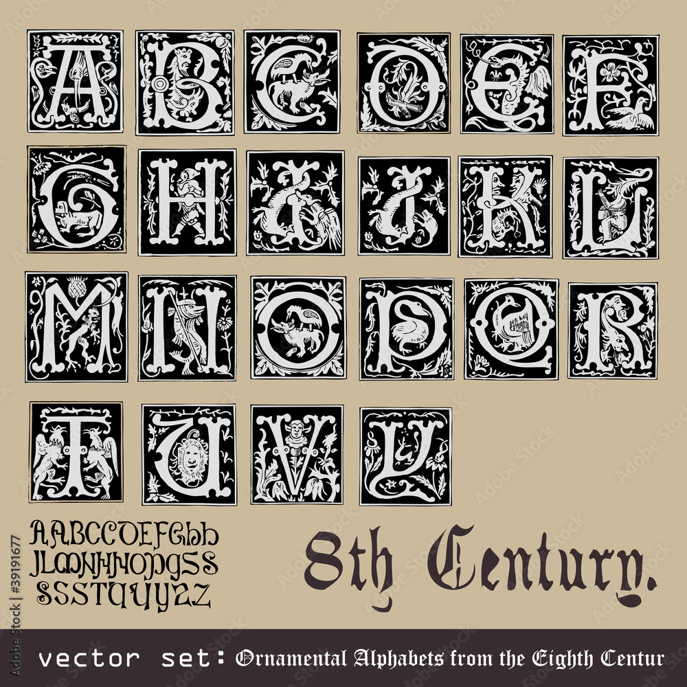 Naklejka premium vector set: Ornamental Alphabets, from the Eighth Century