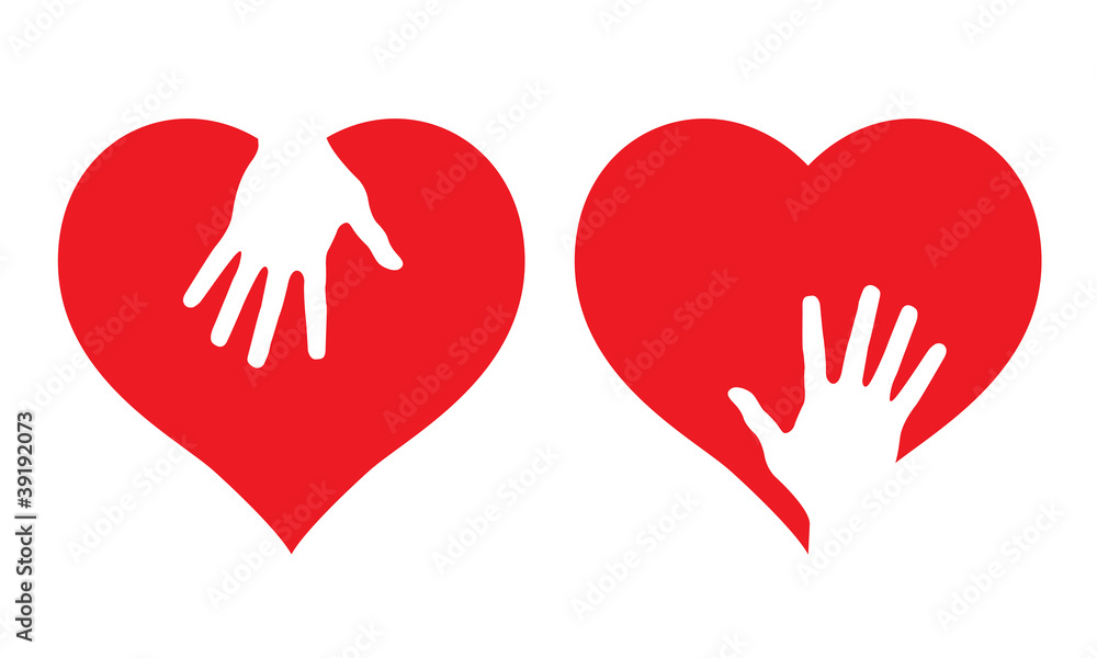 Hearts with helping hands, abstract vector illustrations