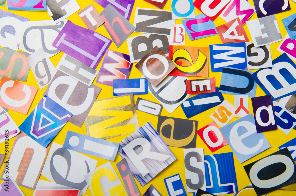 Newspaper clippings with various letters Newspaper clippings with various letters
