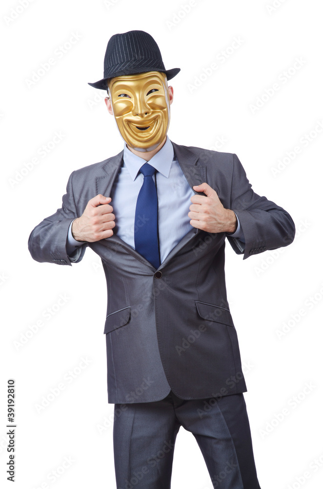 Businessman with mask concealing his identity Businessman with mask concealing his identity