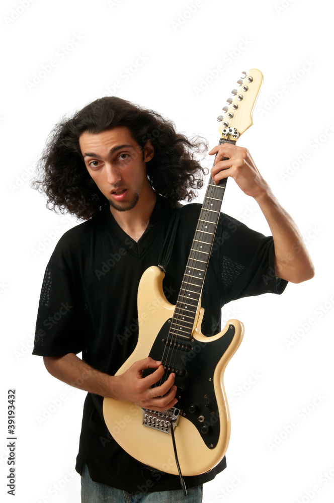 Guitar player isolated on the white background Guitar player isolated on the white background