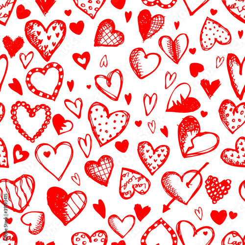 Seamless pattern with valentine hearts, sketch