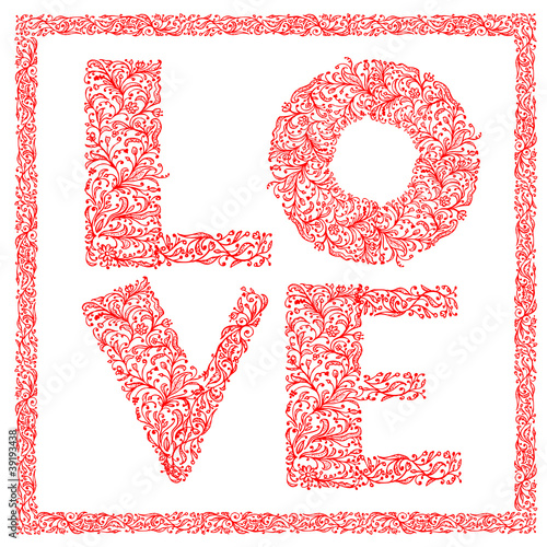 The word Love with floral ornament for your design