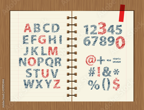 Sheet with sketch of letters and symbols for your design