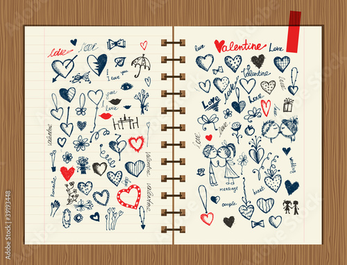 Valentine sketch on notebook sheet for your design