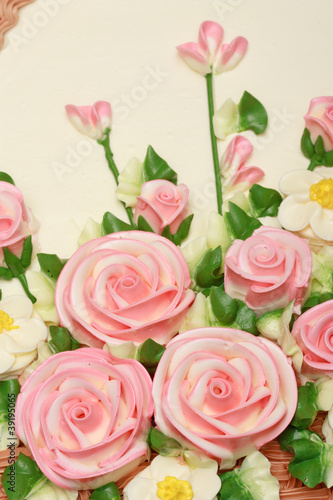 Flower cream on top of beatiful cake