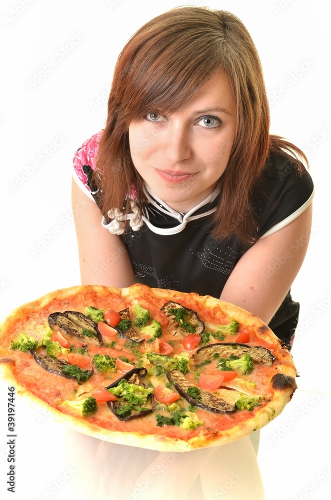 femme avec pizza femme avec pizza