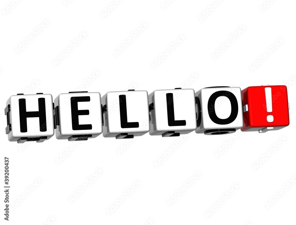 3D Hello block text on white background 3D Hello block text on white background
