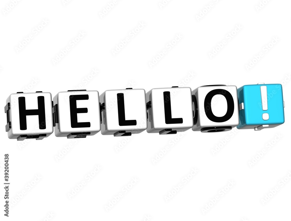 3D Hello block text on white background 3D Hello block text on white background