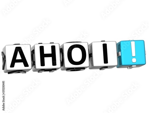 3D Ahoi block text on white background