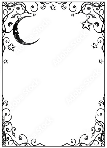 Rahmen, Mond, Sterne, filigran, vector, schwarz