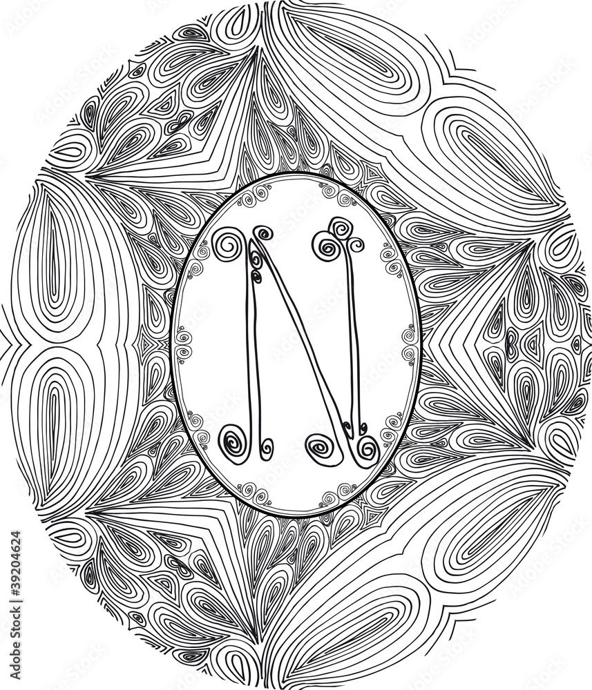 Naklejka premium Hand draw font. Letter N. Vector illustration