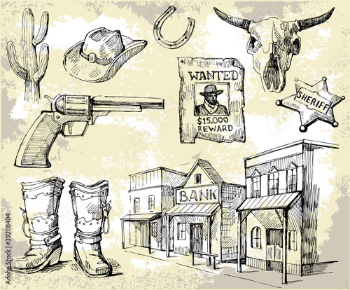 hand drawn wild west set