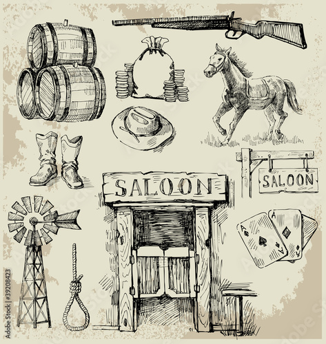 hand drawn wild west set