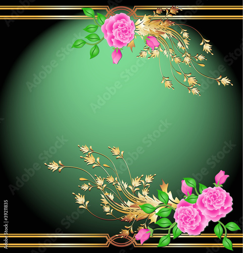 Golden frame wth rose
