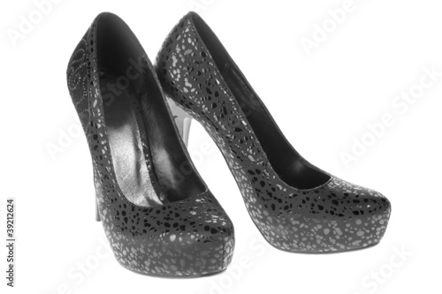 Women's black spotted leather shoes