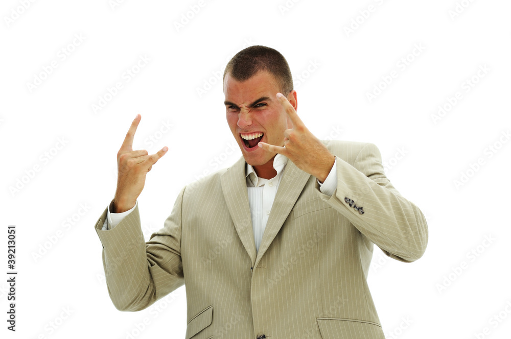 Scary emotion of stressed manager in gray suit Scary emotion of stressed manager in gray suit