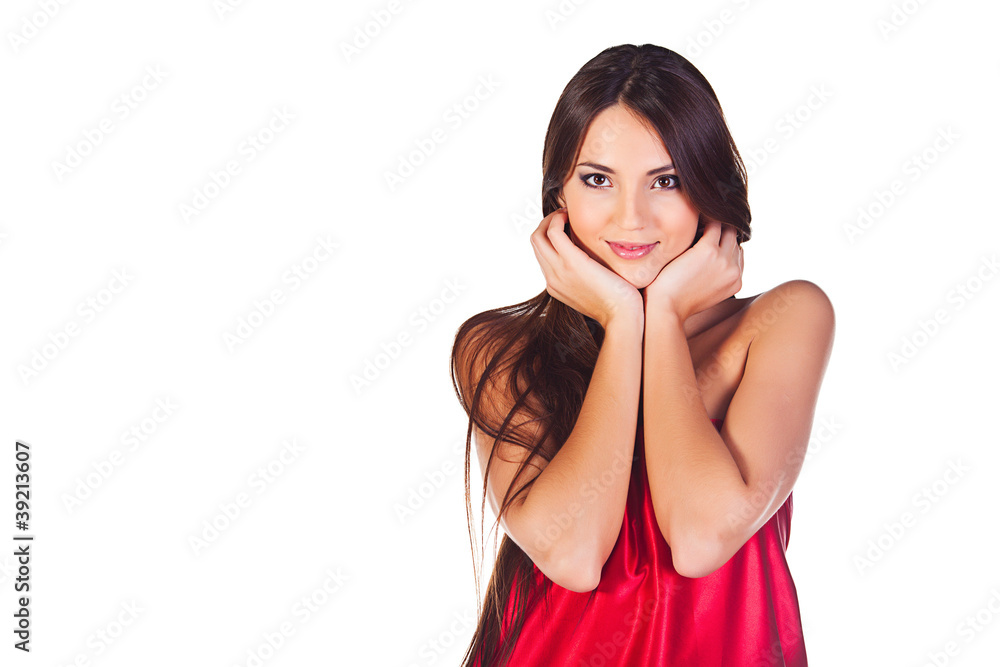 Fototapeta premium fashion girl in red dress