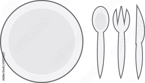 Cartoon plate with spoon, fork and knife