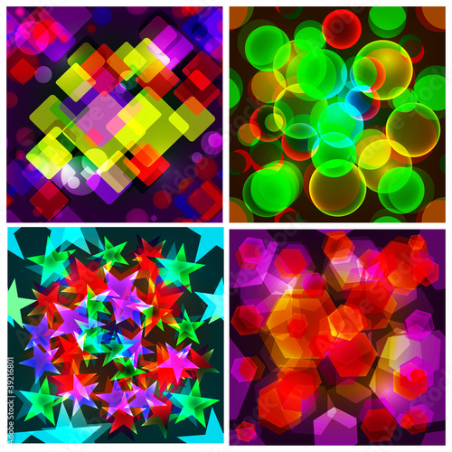 Set of 4 seamless patterns. The abstract colourful design.