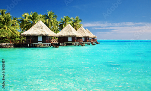 Over water bungalows with steps into amazing lagoon #39219837