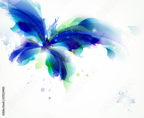 Abstract butterfly with blue and cyan blots
