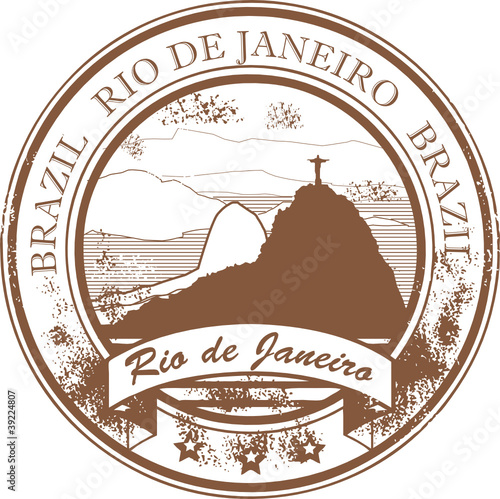 Stamp with the statue and text Rio de Janeiro, vector