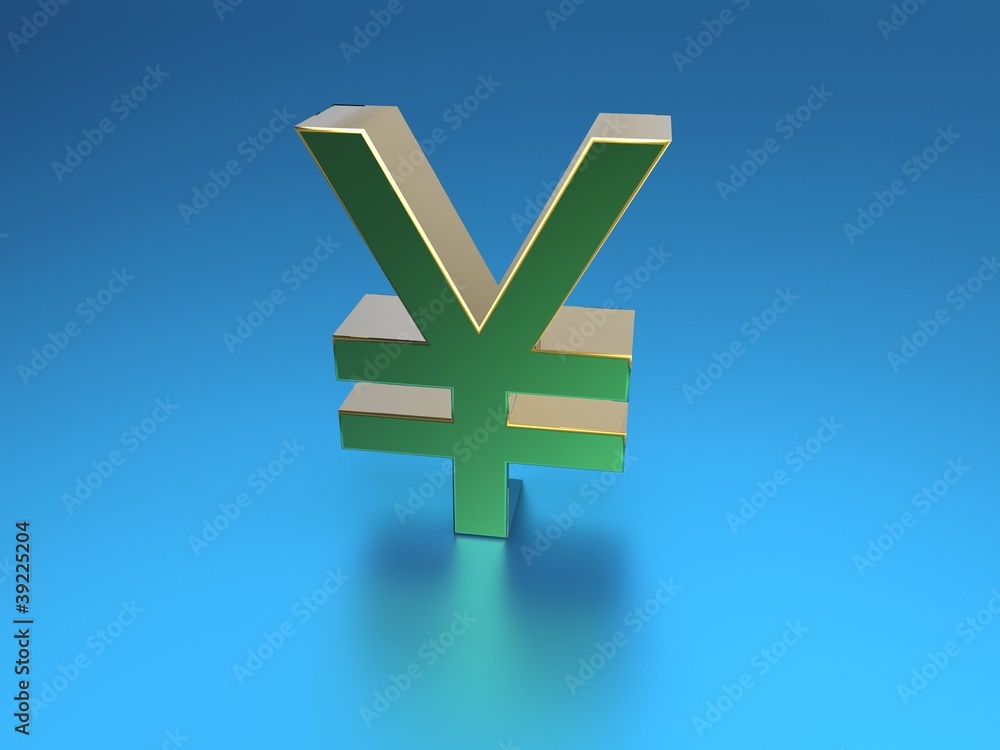 Fototapeta premium golden yen symbol on blue background